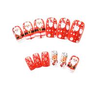 Mezzi Unghie Artificiali Quadrate Natale Press On Nails Santa Acrilici Fiocco di Neve Coperture Complete Stick On Nails