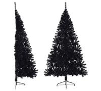 Mezzo albero di Natale artificiale con supporto, nero, 180 cm, PVC | Supporto in acciaio, rami densi, forma semicircolare, installazione a parete, uso per molti anni