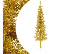 Mezzo albero di Natale artificiale con supporto, oro, PVC, 120 cm | Design sottile da parete, supporto stabile incluso, materiale in PVC realistico, uso a lungo termine