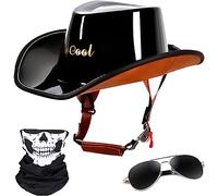 Mezzo Casco da Moto,Casco A Scodella per Moto con Design Vintage,Cappello da Cowboy Western Mezzo Casco,Cappuccio in Plastica ABS,Certificazione ECE Mezzo Casco