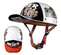 Mezzo Casco Moto Berretto da Baseball Certificato ECE Casco Jet Stile retrò Estendi L'Orlo del Cappello Fibbia A Sgancio Rapido Adatto per Uomini E Donne Adulti M-2XL 57-64CM