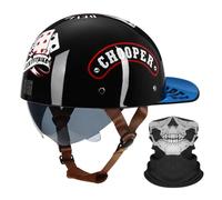 Mezzo Casco Moto Berretto da Baseball Con Maschera Certificato ECE Caschi Jet Con Lenti Marroni Fibbia A Sgancio Rapido Stile Retrò Brim Of Hat Unisex S-2XL 55-64CM
