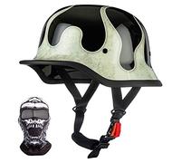 Mezzo Casco Moto Vintage Tedesco Casco a Faccia Aperta retrò Omologato ECE, Berretto Donna Uomo Adulto Fibbia a Sgancio Rapido Regolabile, Scooter Crociera Bicicletta, 57~64cm