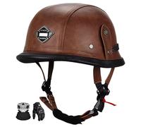 Mezzo Casco Retrò In Pelle In Stile Tedesco, Casco Retrò Semiaperto Certificato Ece, Casco Retrò Aperto Unisex Per Adulti. M,L:58-59CM