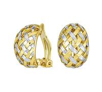 Mezzo Cerchio Stile Gambero Intrecciato Cupola Due Toni Aperto Cesto Tessere Clip Su Orecchini Per Le Donne Stile Pulsante Non Forato Orecchie Argento Placcato Oro Brass