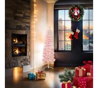 Mezzo per albero di Natale artificiale con supporto, rosa, 120 cm, PVC | Design da parete sottile, aspetto realistico in PVC, uso prolungato, supporto stabile
