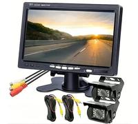 MF artSHOP Kit Monitor LCD 7 Pollici TFT + 2 Telecamere IP68 (Frontale e Posteriore, Bianche o Nere) - Display a Colori con Ingresso AV Universale, Sistema Retrocamera Auto, Camper e Camion (Nera)