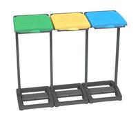 MF artSHOP Pattumiera Raccolta Differenziata 3 Scomparti con Supporto, Coperchi Colorati, Sistema Separazione Rifiuti, 80x97x36 cm, Struttura Resistente Interno ed Esterno