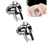 Mf Doom Mask Ring, 2Pcs Doom Mask Gladiator Style Ring, Pharaoh Mask Rings, Punk Retro Stainless Steel Ring, Nordic Pagan Silver Metal Rings (11)
