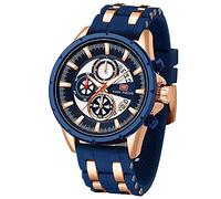 MF MINI FOCUS Cronografo Impermeabile Sport Analogico Quarzo Orologi Cinturino in Silicone Moda Orologio da Polso da Uomo, S-Gold Blu