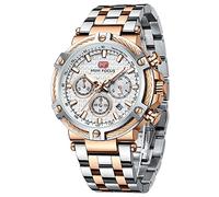 MF MINI FOCUS Orologi da uomo d'affari (cronografo/impermeabile/luminosi/calendario/24 ore), grande quadrante in acciaio inox, orologi da uomo, Argento_Oro Rosa