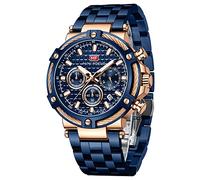 MF MINI FOCUS Orologi da uomo d'affari (cronografo/impermeabile/luminosi/calendario/24 ore), grande quadrante in acciaio inox, orologi da uomo, Blu_Dorato