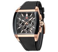 MF MINI FOCUS Orologio da polso analogico da uomo, alla moda, Tonneau, con cronografo, ideale per gli appassionati di sport e per l'uso quotidiano, Nero 2