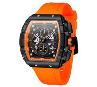 MF MINI FOCUS Orologio da polso da uomo, alla moda, con quadrante grande, luminoso, impermeabile, sportivo, analogico, al quarzo, cronografo da uomo, cinturino in silicone blu (arancione)