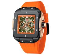 MF MINI FOCUS Orologio da polso da uomo, alla moda, quadrato, cronografo, impermeabile, luminoso, calendario, cinturino in silicone, orologio al quarzo per uomo, Arancione_Nero
