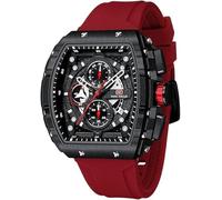 MF Mini Focus Tonneau - Orologio da polso da uomo, alla moda, cronografo, impermeabile, luminoso, calendario, cinturino in silicone, orologio al quarzo da uomo, Rosso_nero2, Moderno, Classico