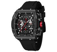 MF MINI FOCUS Tonneau - Orologio da polso da uomo, alla moda, cronografo, impermeabile, luminoso, calendario, cinturino in silicone, orologio al quarzo da uomo, Tutto nero, Cronografo, orologio al