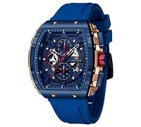 MF MINI FOCUS Tonneau - Orologio da polso da uomo, alla moda, cronografo, impermeabile, luminoso, calendario, cinturino in silicone, orologio al quarzo da uomo, Blu_Dorato, Cronografo, orologio al
