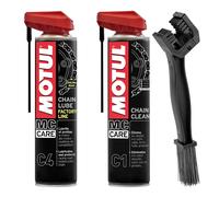 MF2409 Kit Spazzola Grasso Catena Motul C4 Factory Line + C1 Chain Clean 400ML