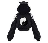 Mfacl Felpa con Cappuccio Felpa Gatto Animazione Giapponese Animazione Carino Gatto Orecchie Cosplay Pulsante Maglione esposto Maglione Incantevole Hip-Hop Usura (Color : Black D, Size : S)