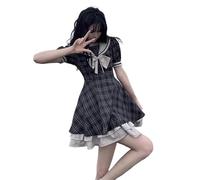 Mfacl Simpatico Lolita Dress Gonna Summer Dresses Giapponese Soft Girl Cute Bambola Collo Collo Arco Slim Vita Plaid Dress Pizzo Principessa Kawaii Lolita Abiti Gothic Harajuku Dark