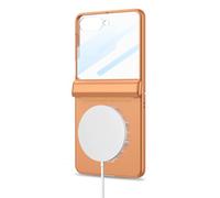 MFAOSHI Magneti Custodia per Samsung Galaxy Z Flip 7, Sottile Duro PC Glassata Cover con Vetro Temperato Schermo Cerniera Protezione Caso,Arancia,Z Flip 7