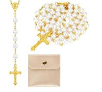 MFCGHXR Rosario cattolico per Comunione e Battesimo - Collana con grani 6mm e Croce 4,2x2,4cm - 80cm - Bracciale Religioso con Sacchetto Regalo PU - Accessorio Spirituale per Preghiera e Meditazione