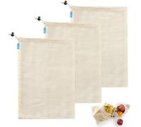 MFCGHXR Sacchetti a Rete Riutilizzabili per Frutta e Verdura, Lavabili con Coulisse, Sacchetti in Cotone per Conservare Cibo, Giocattoli e Altri Oggetti, Pratici e Ecologici, 3 Pezzi (28x43 cm)