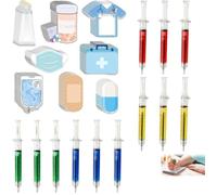 MFCGHXR Set Infermiera Accessori con 12 Penne Colorate e 240 Post-it Tematici per Infermiera, Penne a Siringa, Regalo per Medici, Infermieri e Studenti, Design Unico, Compatto, Comodo da Usare