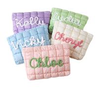 MFCHICIFY Borsa per il trucco in nylon trapuntata personalizzata, sacchetto trapuntato con cerniera con nome ricamato, borsa per il viaggio, regalo per damigella d'onore, regalo per addio al nubilato