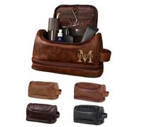 MFCHICIFY Kit da viaggio personalizzato in pelle con incisione laser, borsa da toilette personalizzata per anniversari, testimoni dello sposo o lui, borsa da viaggio per articoli da toeletta, regalo