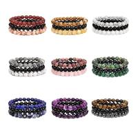 MFESFCS Braccialetto Gemma Di Cristallo 3 Pezzi/set Braccialetto Di Pietra Quarzi Rosa Ossidiana Ametiste Occhio Di Tigre Braccialetto Elastico For Donna Uomo(17cm,Set No.7)