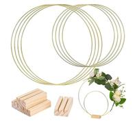 MFESFCS Cerchio in Metallo Gold Metal Wreath Ring Hoop with Wooden Base Holder Wedding Artificial Flowers Garland DIY Decoration Home Dream Catcher Making(Base I)