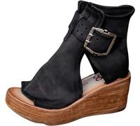 Mfhmom Roma Sandali Donna con Tacco e Zeppa, Ciabatte Plateau Aperte Basse Eleganti Casual Vintage con Fibbia, Boemia Scarpe Estive