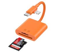 MFi - Adattatore scheda SD 2 in 1 certificato per iPhone, USB-C e Lightning | Plug & Play, nessuna app necessaria; lettore USB 3.0 ad alta velocità con cavo intrecciato per trasferimento rapido di foto