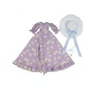 MFMEXUL Abito Bjd per Bambola Jointed Abito Vestito Cappello Collana Set in Tessuto con Maniche a Sbuffo Scollo a Cuore Balze Romantiche Adatto a