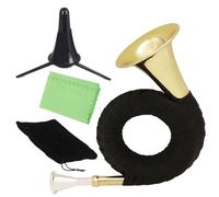 MFMEXUL Corno Francese Mini in Ottone Bb Corno Strumento Banda Orchestrale Studio Compatto Materiale in Ottone Aspetto Lucente con Supporto E Panno Adatto per Prove Allenamento Lezioni Casa Scuola