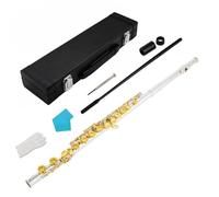 MFMEXUL Flauto Traverso Placcato con 16 Tasti Cupronickel Meccanismo Offset Giocabilità Elevata Imboccatura Ergonomica Accessori Completi Adatto per Pratica Quotidiana Lezioni Concerto, Argento+Oro