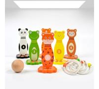 MFMEXUL Gioco Bowling Bambini Palla Birilli Lancio Anelli Kit Educativo in Legno E Corda di Cotone Promuove Sviluppo E Abilità Manuali Resistente E Sicuro