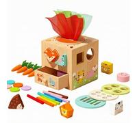 MFMEXUL Gioco Educativo Bambini Cubo attività Legno Apprendimento Giocattolo Selezionatore Forme Blocchi Geometrici Cassetto Estraibile Stampe Animali Colorate Adatto per Prescolari Casa Aula Regalo