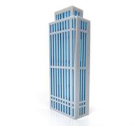 MFMEXUL Modello Architettonico Edificio Moderno, Modello Di Edificio Alto Con Finestre Verticali, Scala 1 300, Bianco Puro Con Inserti Blu, Dimensioni 7cm Lunghezza X 4.5cm Larghezza X 20cm Altezza