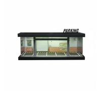 MFMEXUL Parking Garage Espositore Diorama Parcheggio in Modelli Auto Teche Acriliche Materiale Dettagli Effetto Luminoso, Officina Meccanica con Insegna off Road