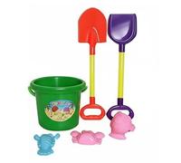 MFMEXUL Set Mare Bambini Secchiello Giocattolo Pale Sabbia Formine Rastrello Plastica Resistente con Manico a Cuore Borsa Rete Trasporto Adatto a Spiaggia, 089-34 Set 6 Pezzi