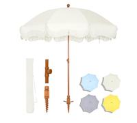 MFSTUDIO Ombrellone da spiaggia da 2,1 m con frangia, ombrelli con nappe, UPF50+, con ancoraggio a sabbia e pulsante di inclinazione, ombrello per vacanze all'aperto con borsa per il trasporto, ideale