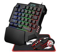 MFTEK Tastiera da gioco con una mano e mouse combinati, tastiera meccanica RGB arcobaleno retroilluminata con una sola mano con supporto per il polso, tastiera cablata USB mouse e tappetino per mouse