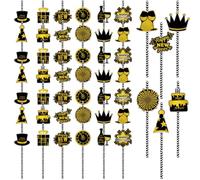 MFUOE 48 cannucce di carta nere e dorate per feste di Capodanno, perfette per feste e uso quotidiano