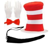 MFUOE Dr Seuss, set di accessori con papillon, cappello alto e guanti, per bambini e adulti, per feste e cosplay, 4 pezzi
