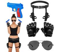 MFUOE Set di 5 fondine per costume di Halloween, occhiali da sole neri, accessorio per vestito Ancy e 2 pistole Adventure Explorer, set per travestimento da personaggio del film, feste in maschera di