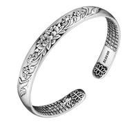 MFUPR Bracciale Feng Shui vintage in argento puro 999, Mantra Pixiu Heart Sutra a sei caratteri, Amuleto buddista tibetano di ricchezza e fortuna, regolabile for uomini e donne(Lo-tus A)