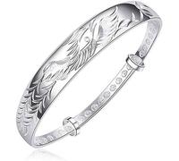 MFUPR Bracciale in Argento, Bracciale in Argento 925, Bracciale Rigido da Donna in Argento 925, Bracciale Rigido Regolabile con Fenice intagliata Vintage, Gioielli in Argento da Donna